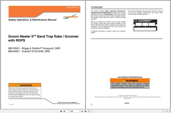 Jacobsen Mower Groom Master Ii Safety Operation Maintenance Manual 4201264 C 2018 (1)