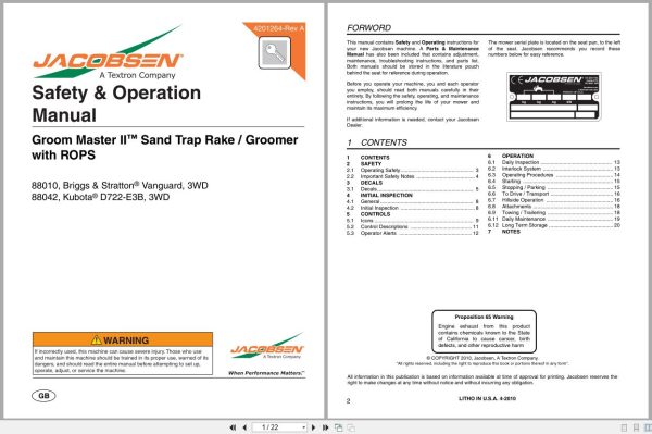 Jacobsen Mower Groom Master Ii Safety Operation Manual 4201264 2010 (1)