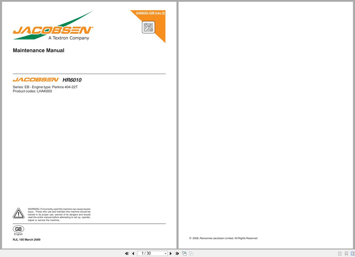 Jacobsen Mower HR 6010 Maintenance Manual 24683G GB R3 2009 (1)