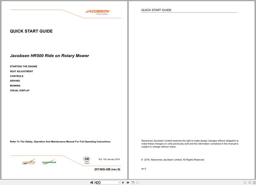 Jacobsen Mower HR500 Quick Start Owners Guide 25136G GB R0 2016 (1)