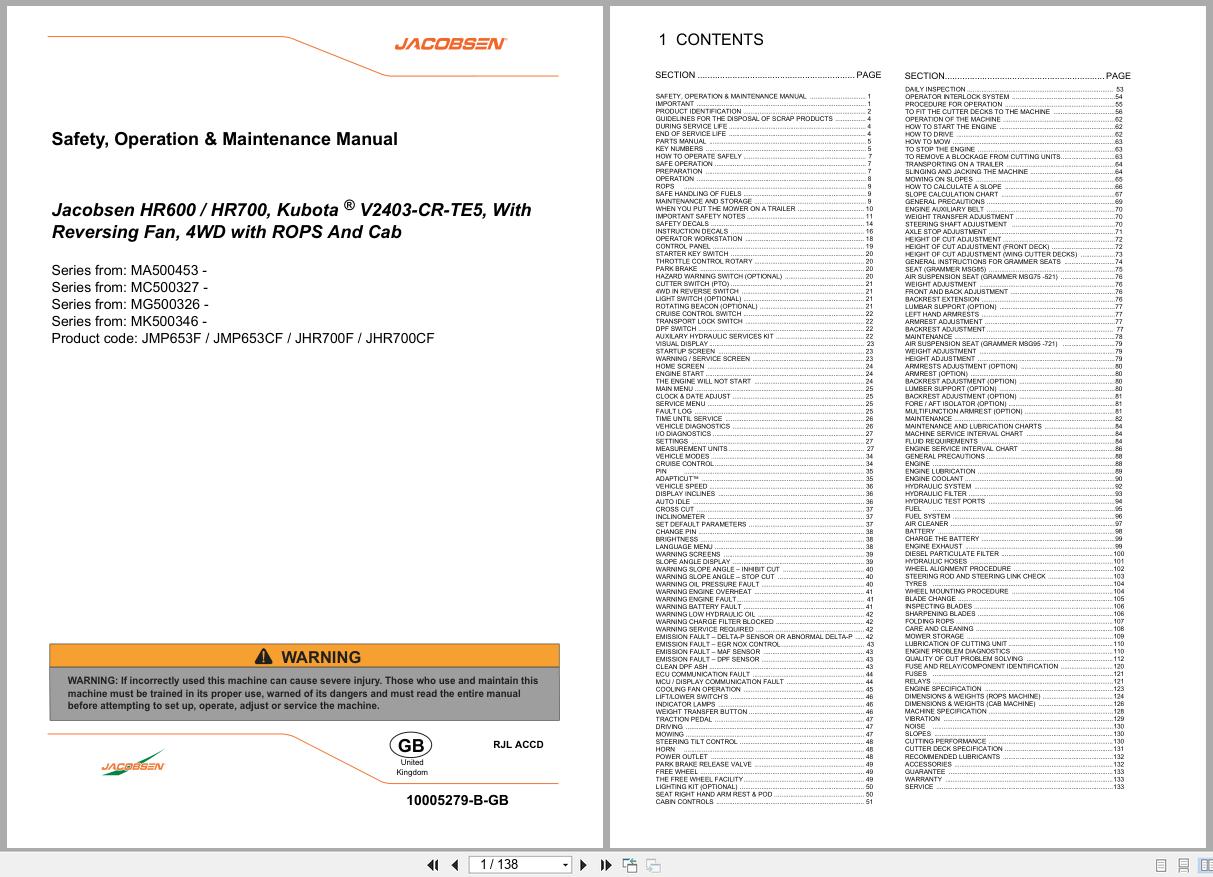 Jacobsen Mower HR600 HR700 Safety Operation Maintenance Manual 10005279 B GB (1)