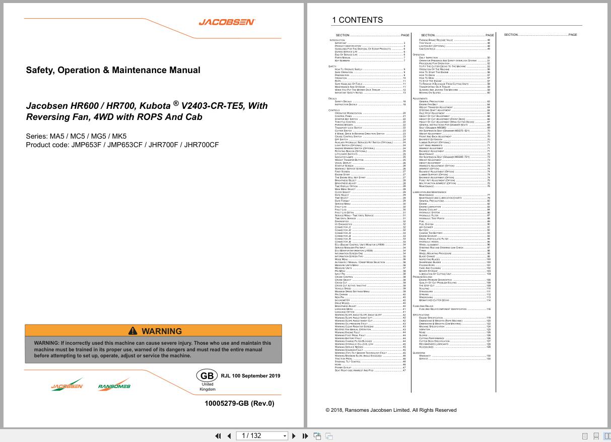 Jacobsen Mower HR600 HR700 Safety Operation Maintenance Manual 10005279 R0 GB 2018 (1)