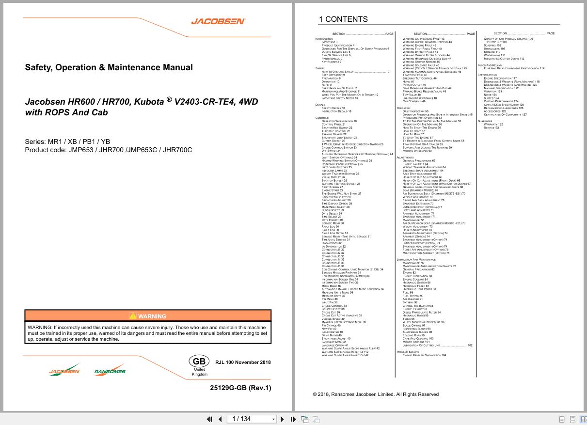 Jacobsen Mower HR600 HR700 Safety Operation Maintenance Manual 25129G GB R1 2018 (1)