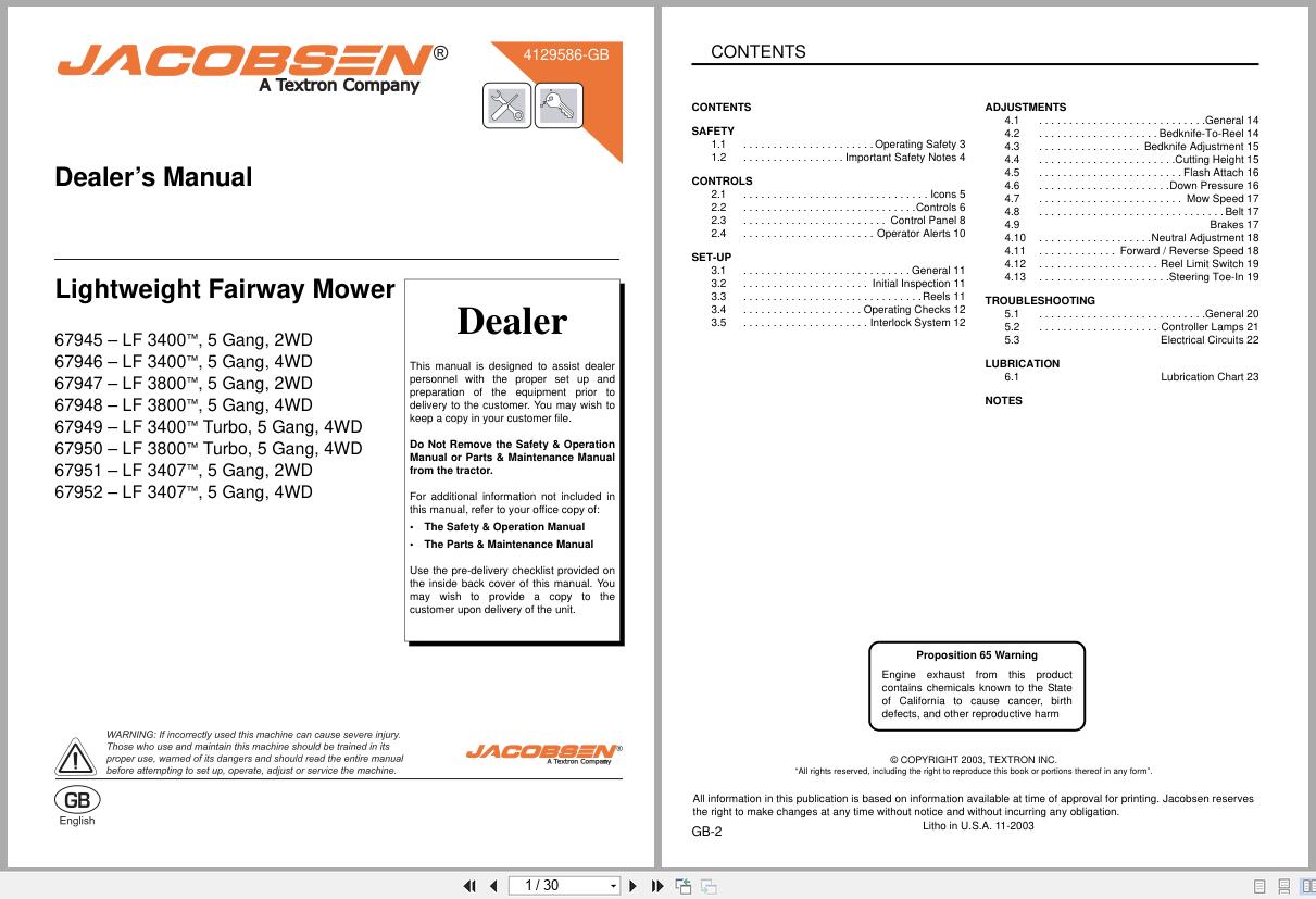 Jacobsen Mower LF 3400 LF 3407 LF 3800 Dealer Manual 4129586 GB (1)