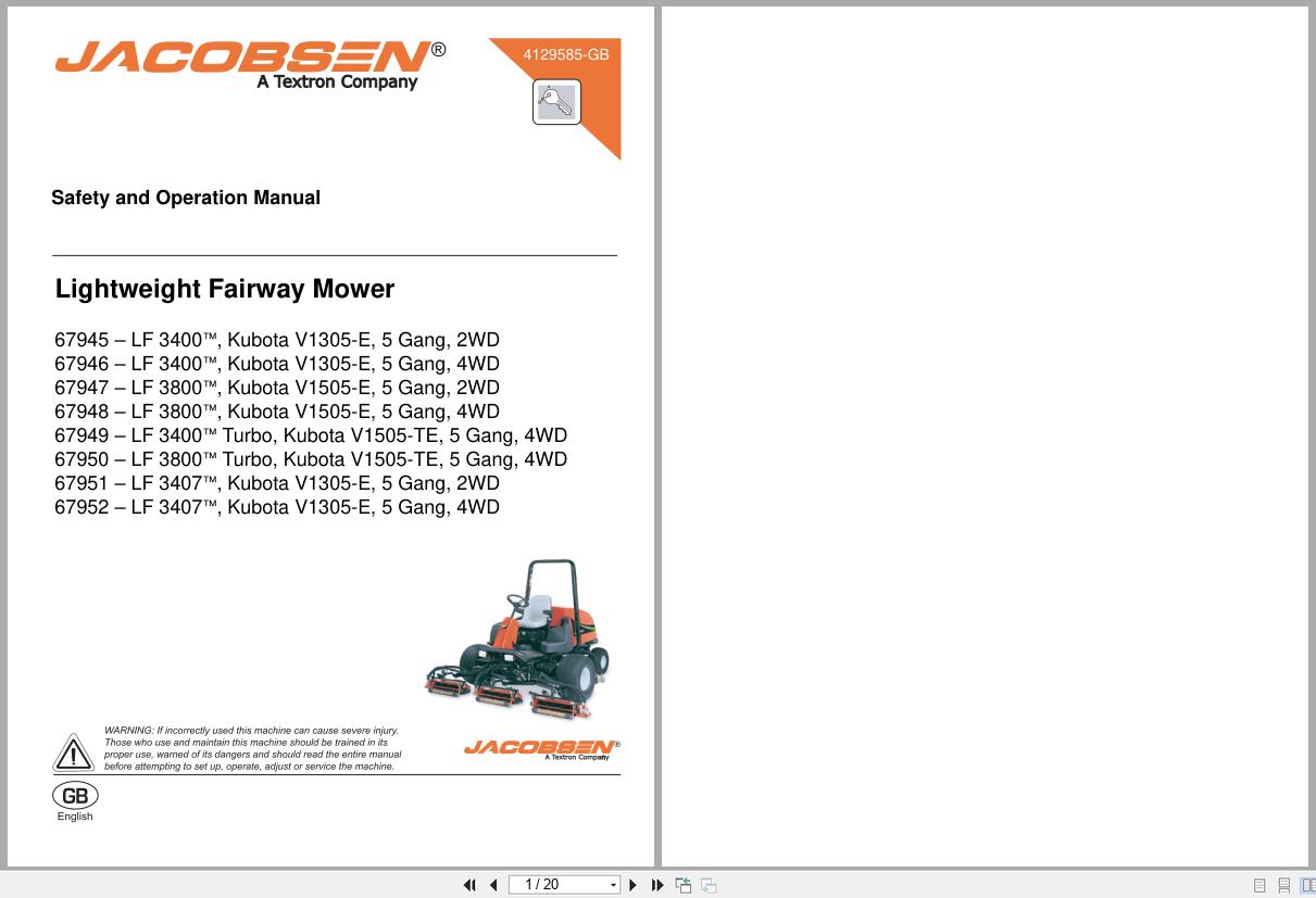 Jacobsen Mower LF 3400 LF 3407 LF 3800 Safety Operation Manual 4129585 GB 20003 (1)