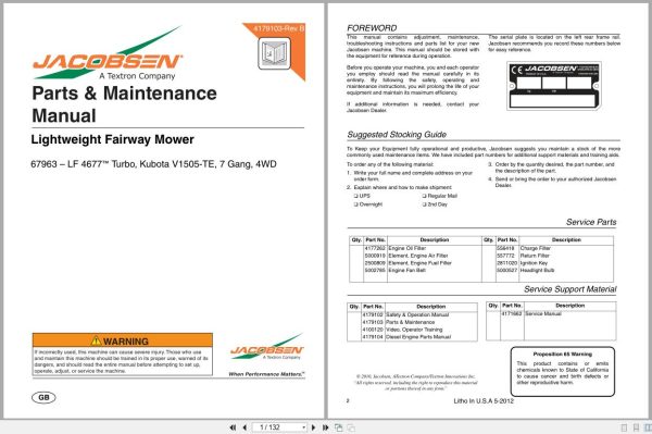 Jacobsen Mower LF 4677 Parts Maintenance Manual 4179103 B 2012 (1) Jacobsen Mower Lf 4677 Parts Maintenance Manual 4179103 B 2012 (1)