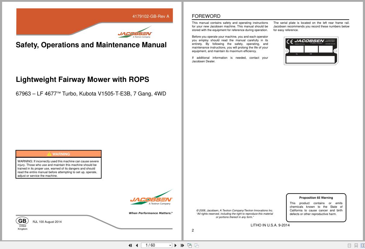 Jacobsen Mower LF 4677 Safety Operation Maintenance Manual 4179102 GB RB 2014 (1)