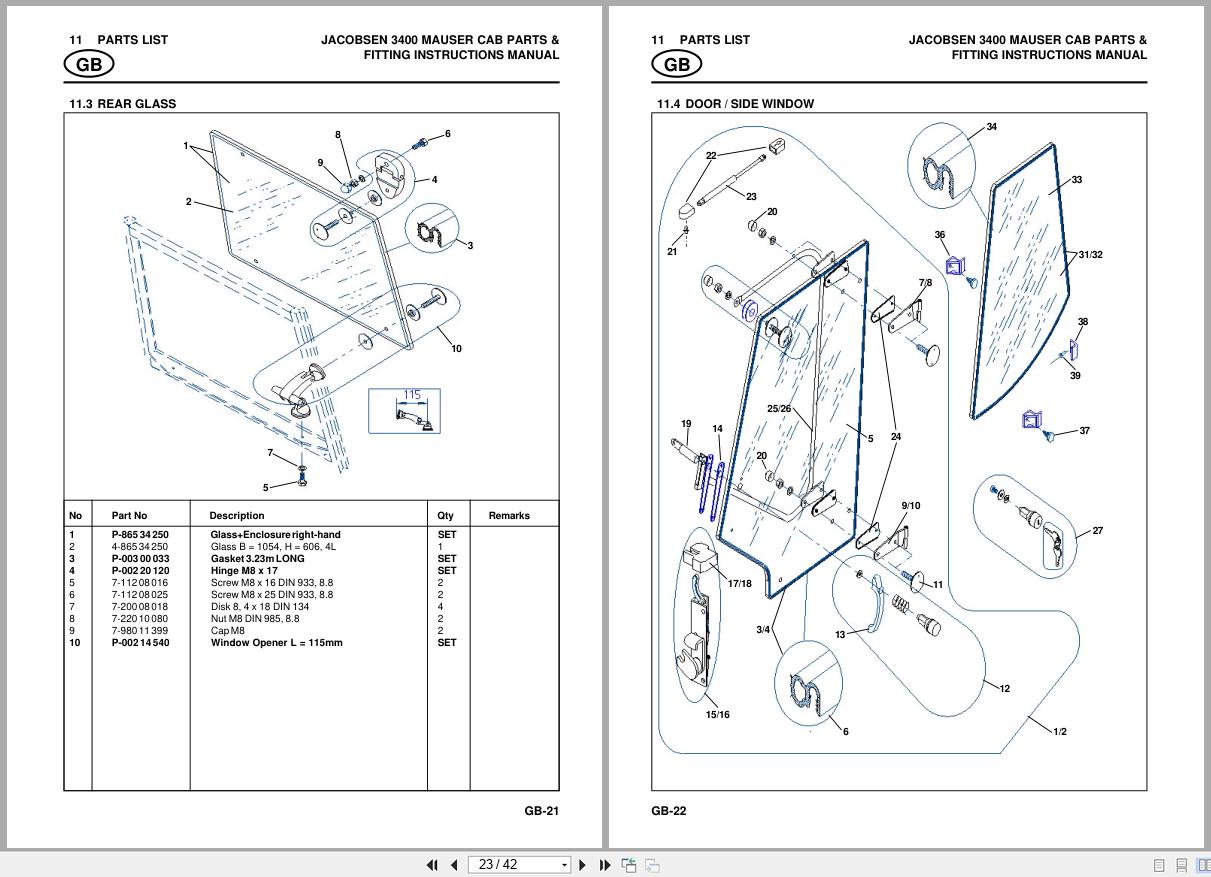 Jacobsen Mower LF3400 Mauser Cab Parts Fitting Instruction Manual 24427GR0 2000 (3)