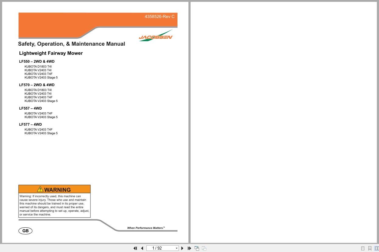 Jacobsen Mower LF550 LF557 LF570 LF577 Safety Operation Maintenance Manual 4358526 C GB 2020 (1)