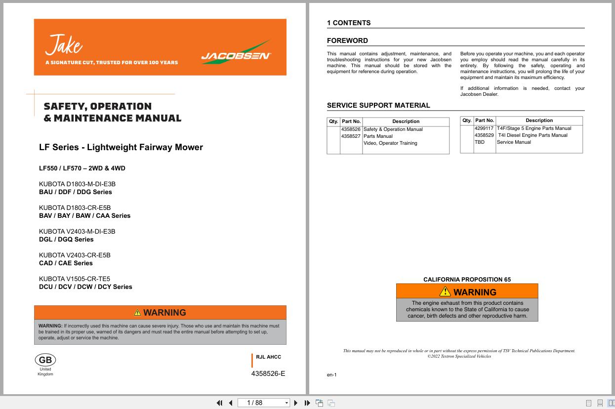 Jacobsen Mower LF550 LF570 Safety Operation Maintenance Manual 4358526 E GB 2022 (1)