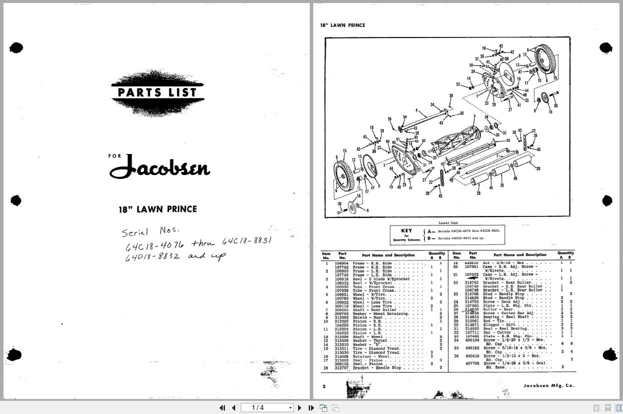 Jacobsen Mower Lawn Prince 18 Parts List (1)