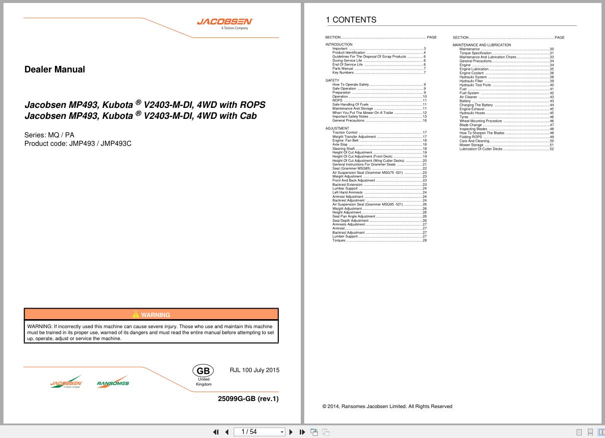Jacobsen Mower MP493 Dealer Manual 25099G GB R1 2014 (1)