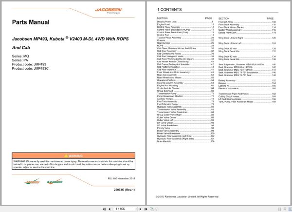 Jacobsen Mower MP493 Parts Manual 25073G R1 2015 (1) Jacobsen Mower Mp493 Parts Manual 25073G R1 2015 (1)