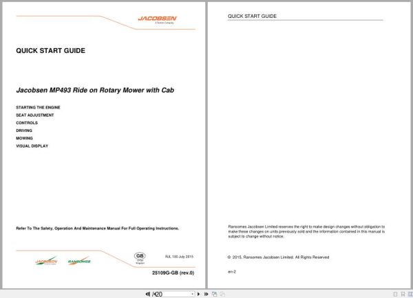 Jacobsen Mower Mp493 Quick Start Owners Guide 25109G Gb R0 2015 (1)