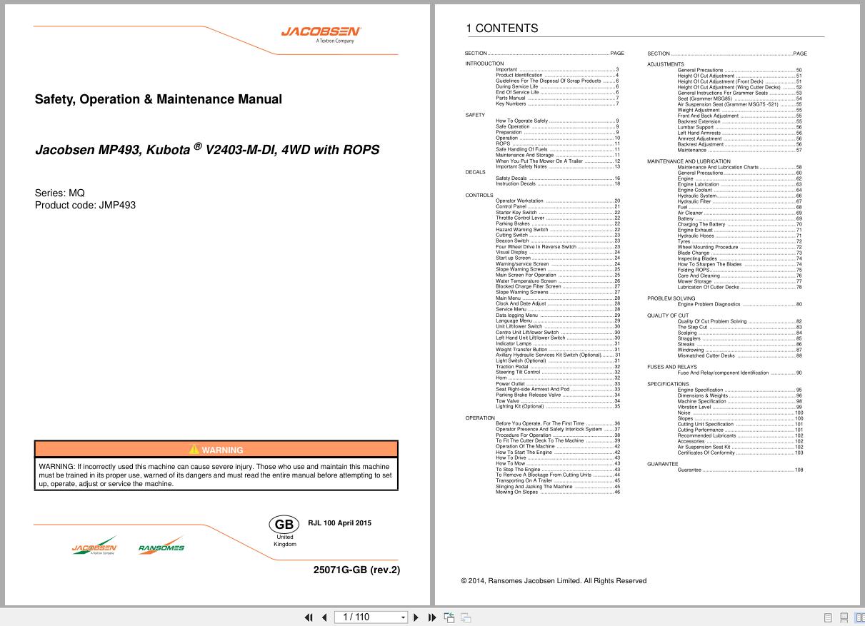 Jacobsen Mower MP493 Safety Operation Maintenance Manual 25071G GB R2 2014 (1)