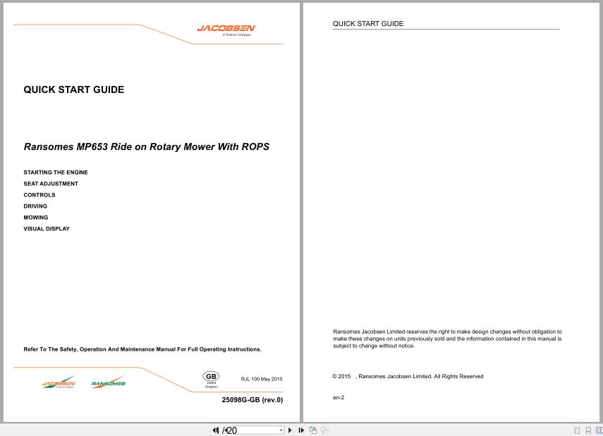 Jacobsen Mower MP653 Quick Start Owners Guide 25098G GB R0 2015 (1)