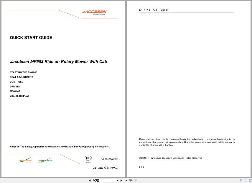 Jacobsen Mower MP653 Quick Start Owners Guide 25105G GB R0 2015 (1)