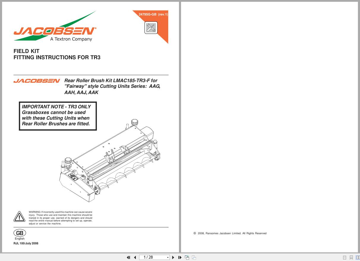 Jacobsen Mower Rear Brush Kit LMAC185 TR 3 F For Fairway Instruction Sheet 24795G 2008 (1)