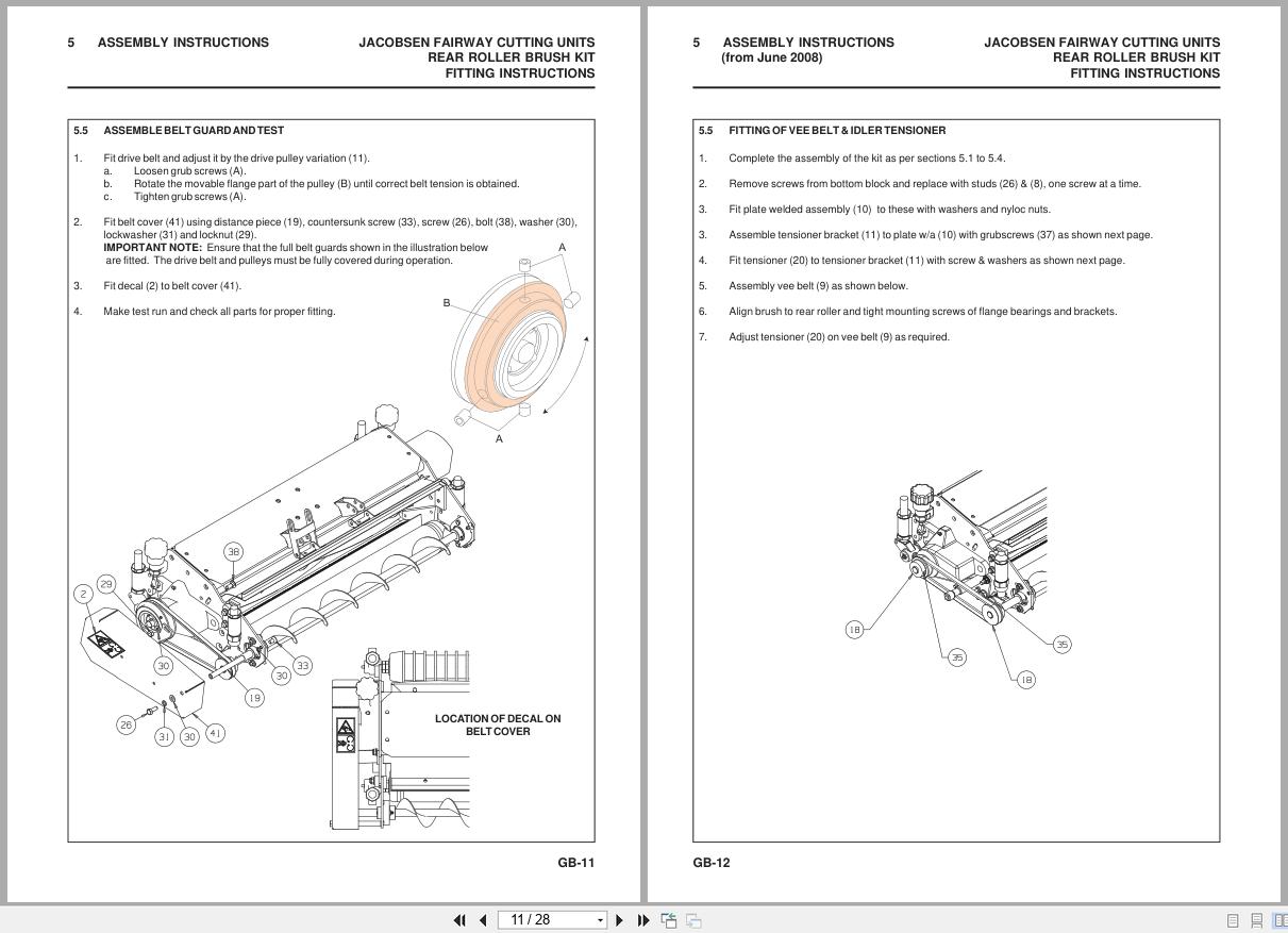 Jacobsen Mower Rear Brush Kit LMAC185 TR 3 F For Fairway Instruction Sheet 24795G 2008 (2)