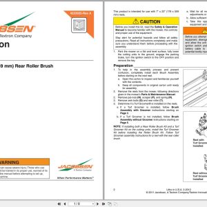 Jacobsen Mower Rear Roller Brush 62821 Instruction Sheet 4223925 2011 (1)