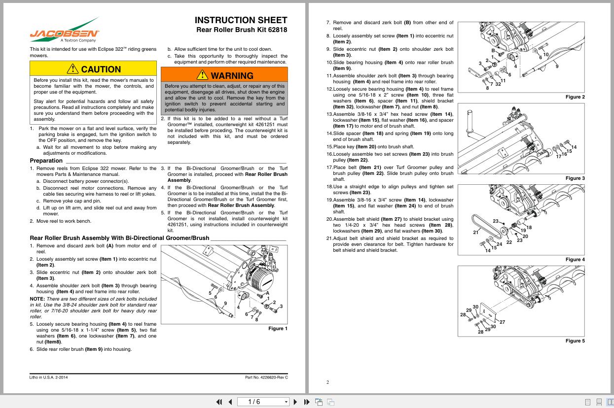 Jacobsen Mower Rear Roller Brush Kit 62818 Instruction Sheet 4226620 C (1)