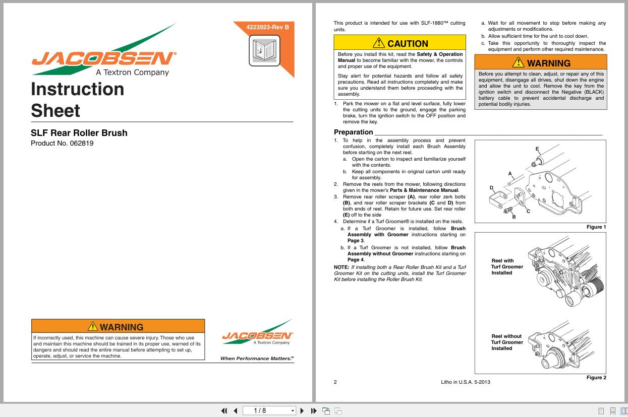 Jacobsen Mower Rear Roller Brush SLF530 Instruction Sheet 4223923 B (1)