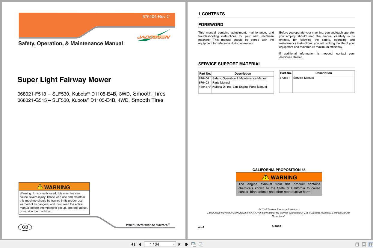 Jacobsen Mower SLF530 Safety Operation Maintenance Manual 676404 C GB 2018 (1)