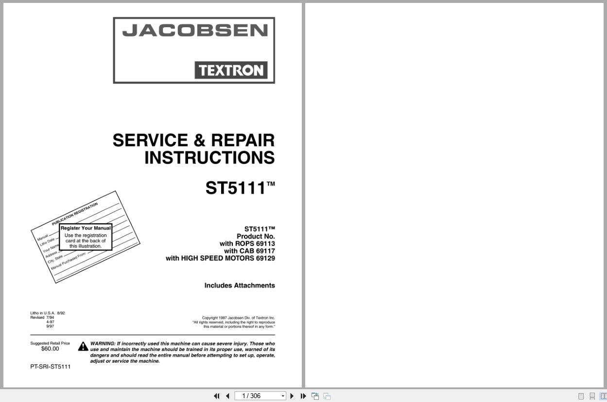 Jacobsen Mower ST5111 Service Repair Instruction 4171665 1997 (1)