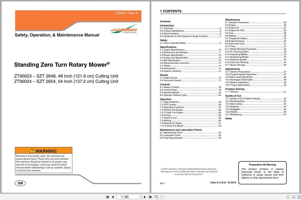 Jacobsen Mower SZT Series Safety Operation Maintenance Manual 700507 2015 (1)