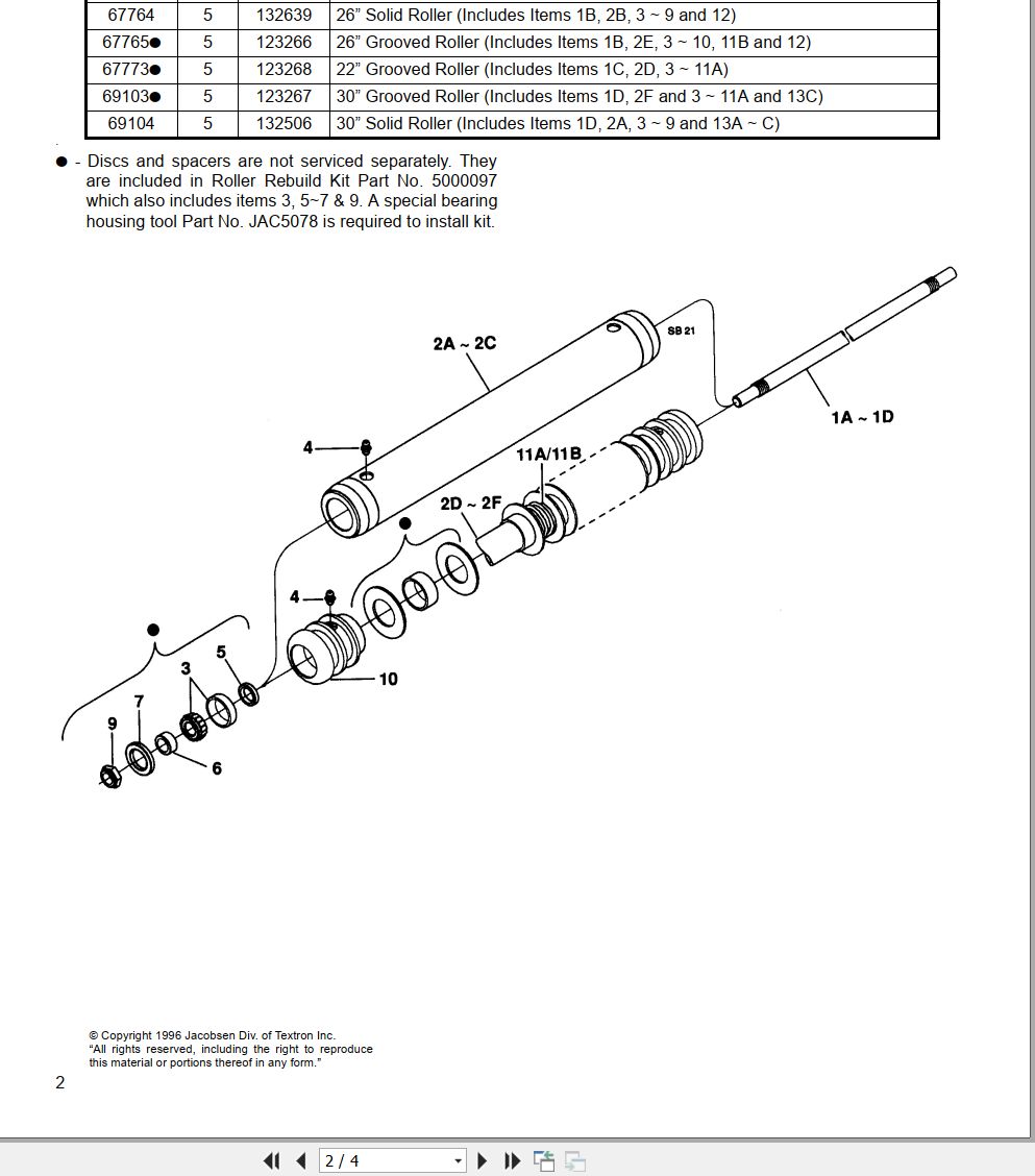 Jacobsen Mower TR320 TR330 Grooved Front Rolls Instruction Sheet 3000890 B 1996 (2)