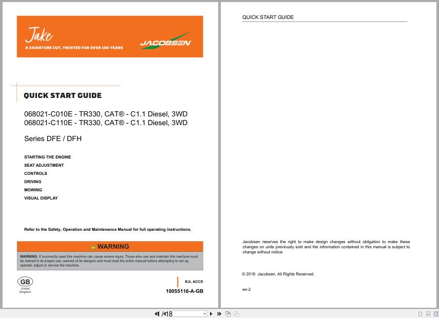 Jacobsen Mower TR330 Quick Start Owners Guide 10055116 A GB 2018 (1)