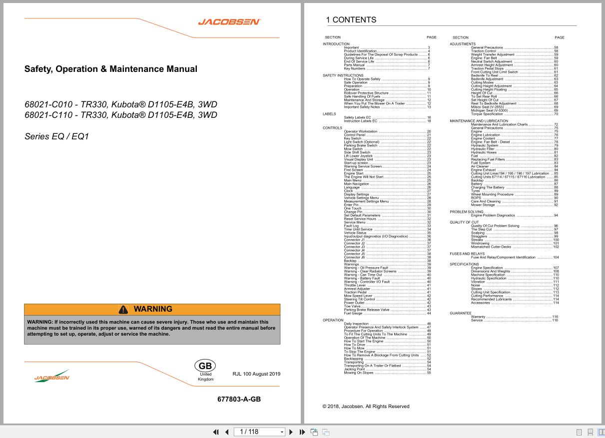 Jacobsen Mower TR330 Safety Operation Maintenance Manual 677803 A GB 2018 (1)
