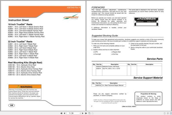 Jacobsen Mower Trueset Reels Slf530 Instruction Sheet 4387946 A 2017 (1)