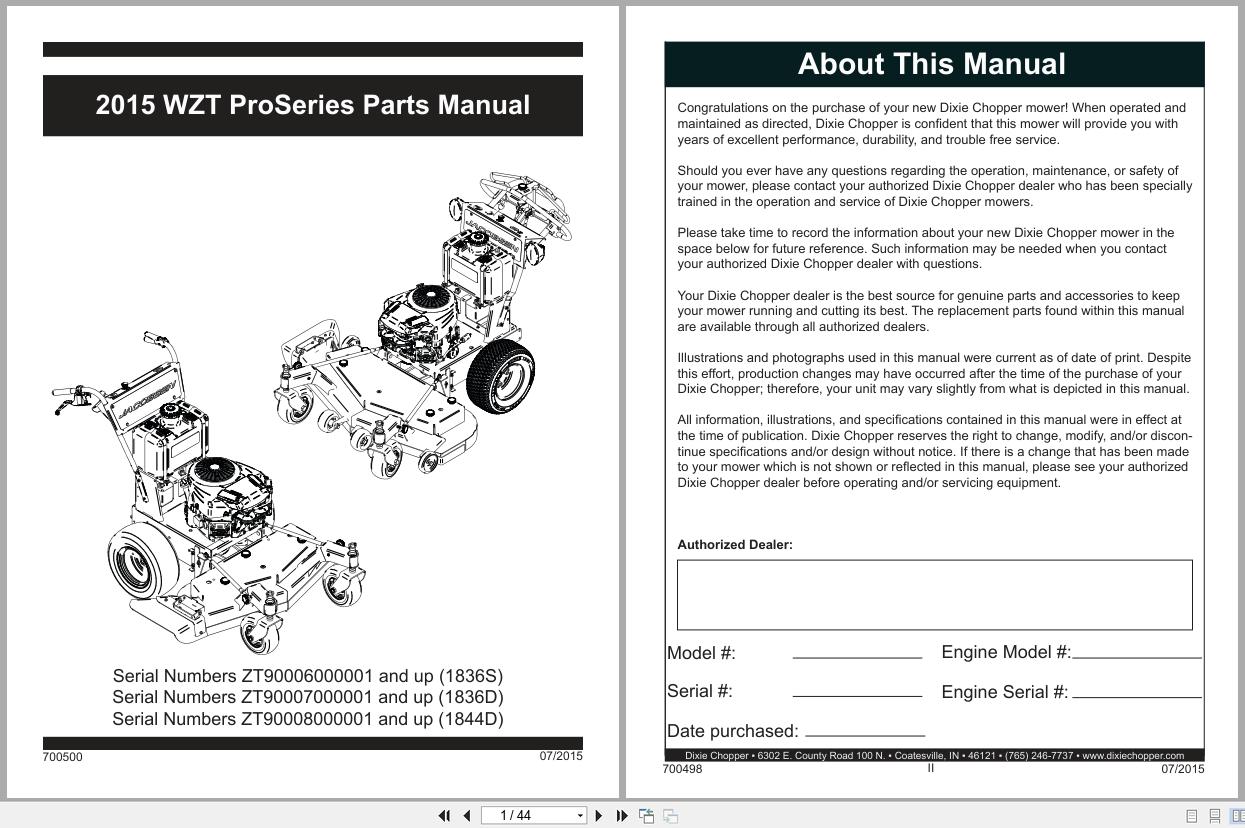 Jacobsen Mower WZT Pro Series Parts Manual 700500 2015 (1)