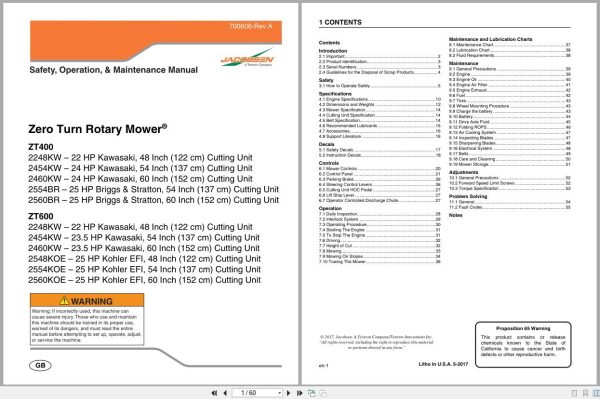 Jacobsen Mower Zt400 Zt600 Series Safety Operation Maintenance Manual 700606 A 2017 (1)