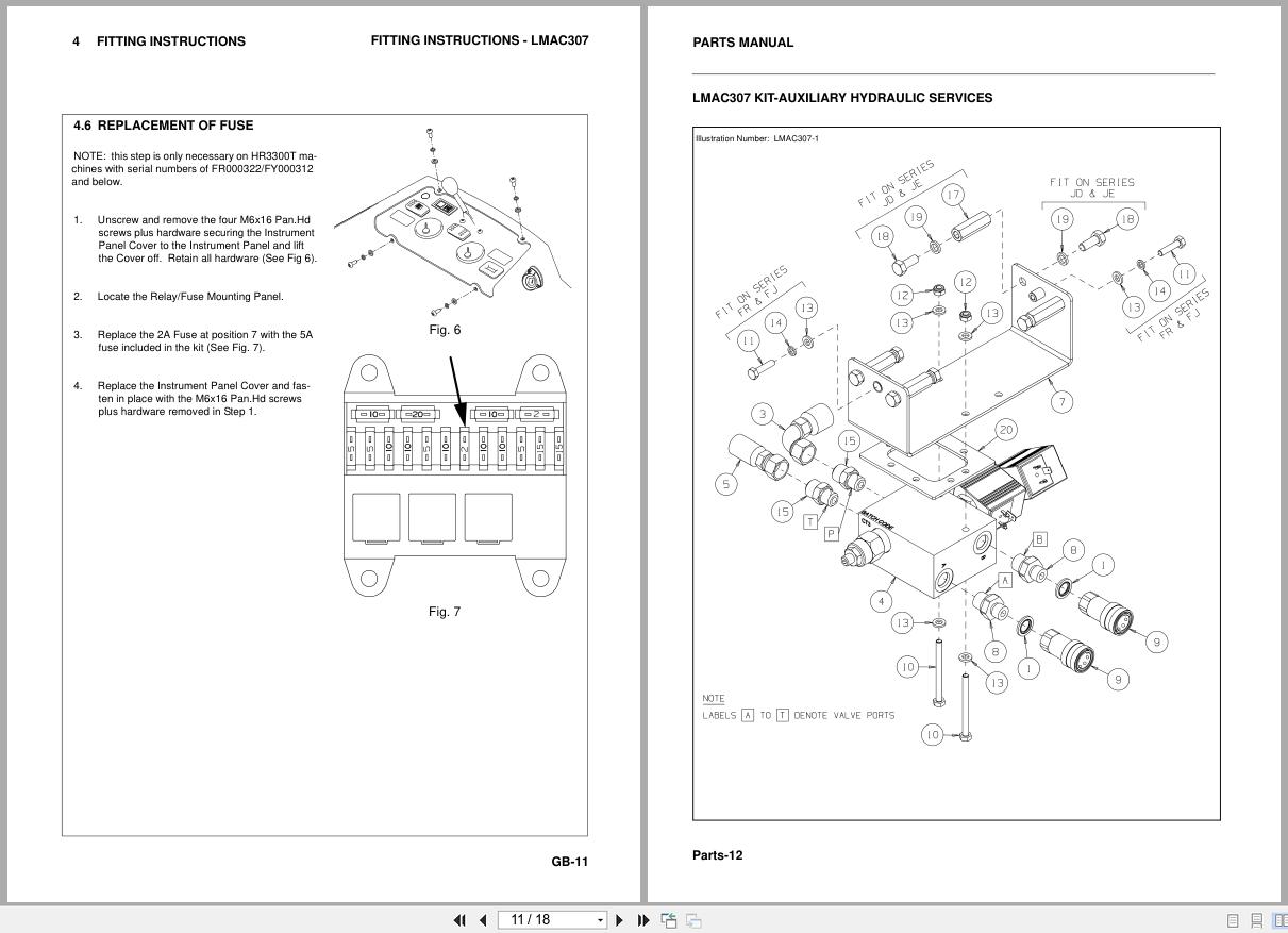 Jacobsen Ransomes Mower Auxiliary Hydraulic Services Kit LMAC307 Fitting Instruction 24836G R2 2011 (3)