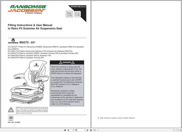 Jacobsen Ransomes Mower F407 Air Suspension Seat Fitting Instruction 24784G Gb R3 2005 (1)
