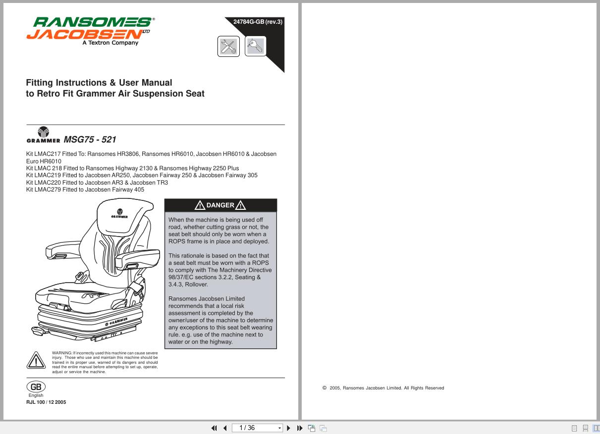 Jacobsen Ransomes Mower F407 Air Suspension Seat Fitting Instruction 24784G GB R3 2005 (1)