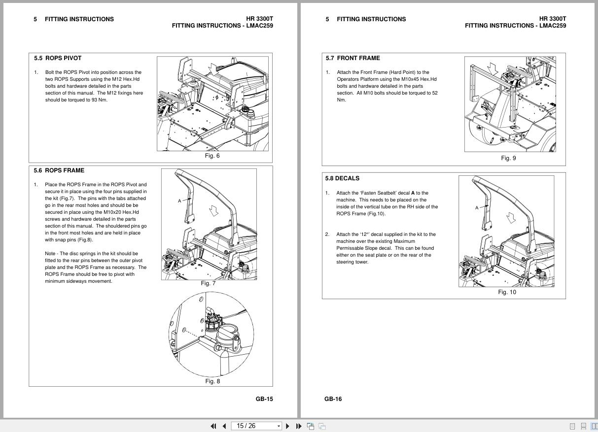 Jacobsen Ransomes Rotary Mower HR 3300T Rops Frame Kit LMAC259 Fitting Instructions 24846G 2008 (2)