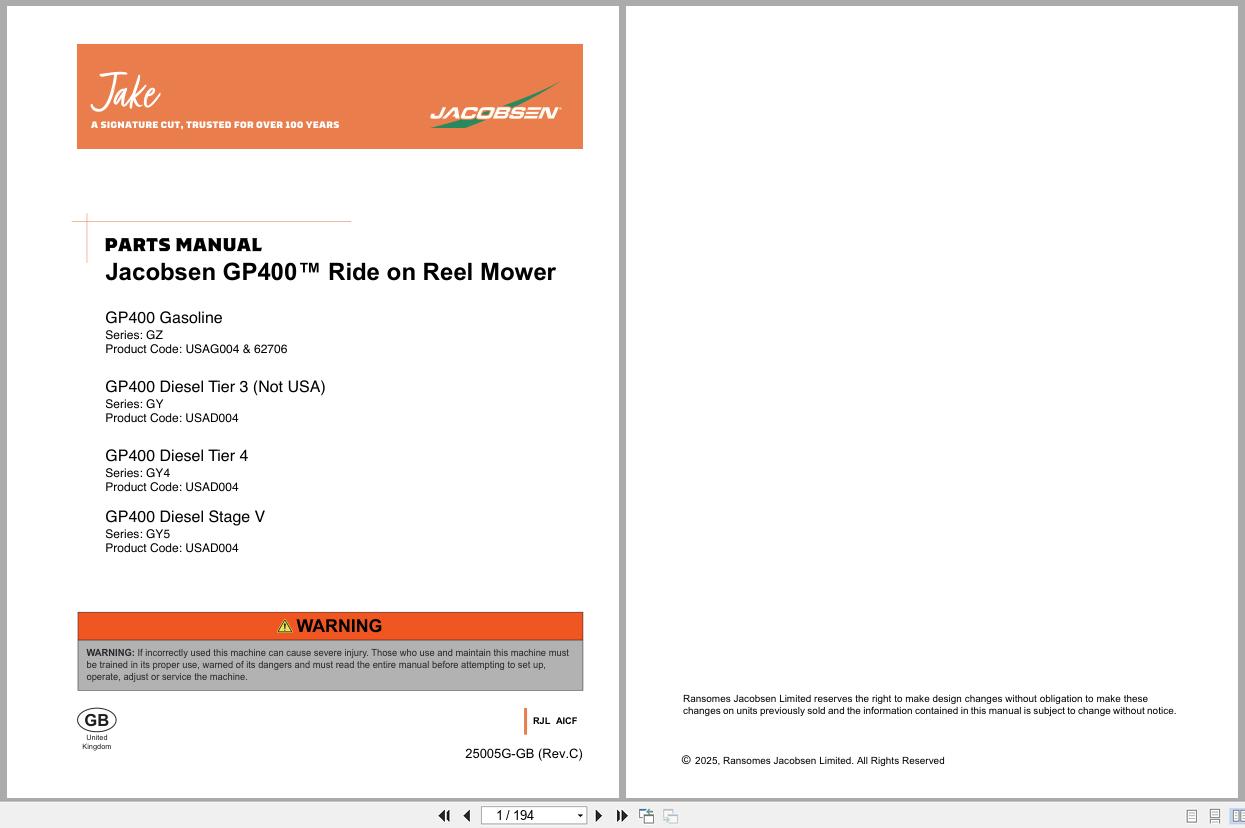Jacobsen Real Mower GP400 Parts Manual 25005G C 2025 (1)