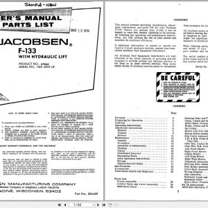 Jacobsen Reel Mower F 133 Operators Parts Manual 354459 1974 (1)