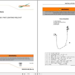 Jacobsen Reel Mower F305 F407 Lighting Field Kit Fitting Instructions 100033919 A (1)