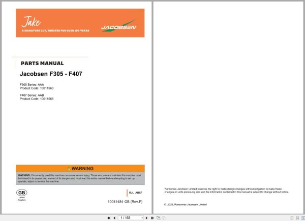 Jacobsen Reel Mower F305 F407 Parts Manual 10041484 2025 (1)