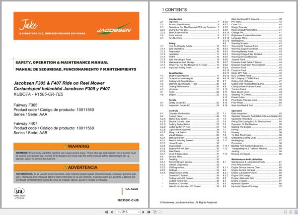 Jacobsen Reel Mower F305 F407 Safety Operation Maintenance Manual 10033001 C US EN ES (1) Jacobsen Reel Mower F305 F407 Safety Operation Maintenance Manual 10033001 C Us En Es (1)