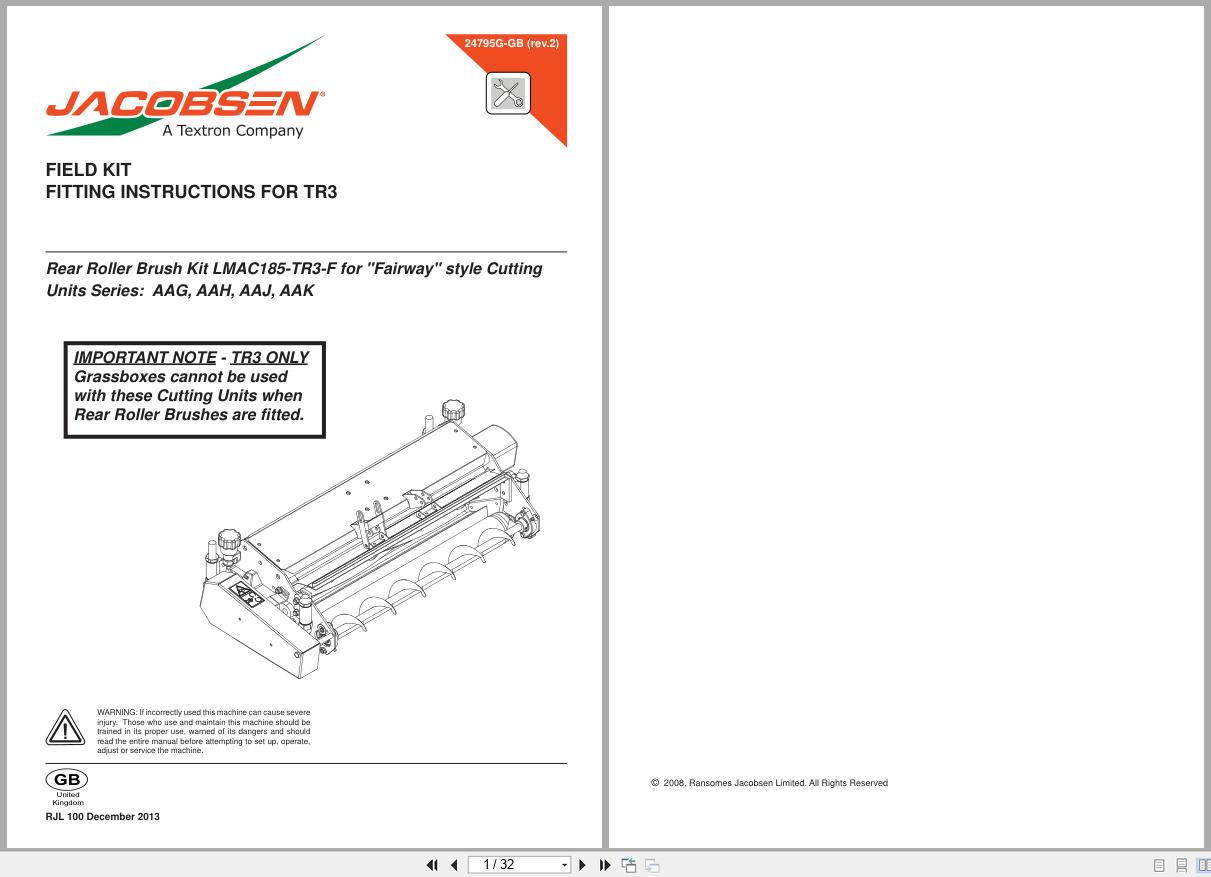 Jacobsen Reel Mower F407 Roller Brush Kit Fitting Instructions 24795G GB 2013 (1)