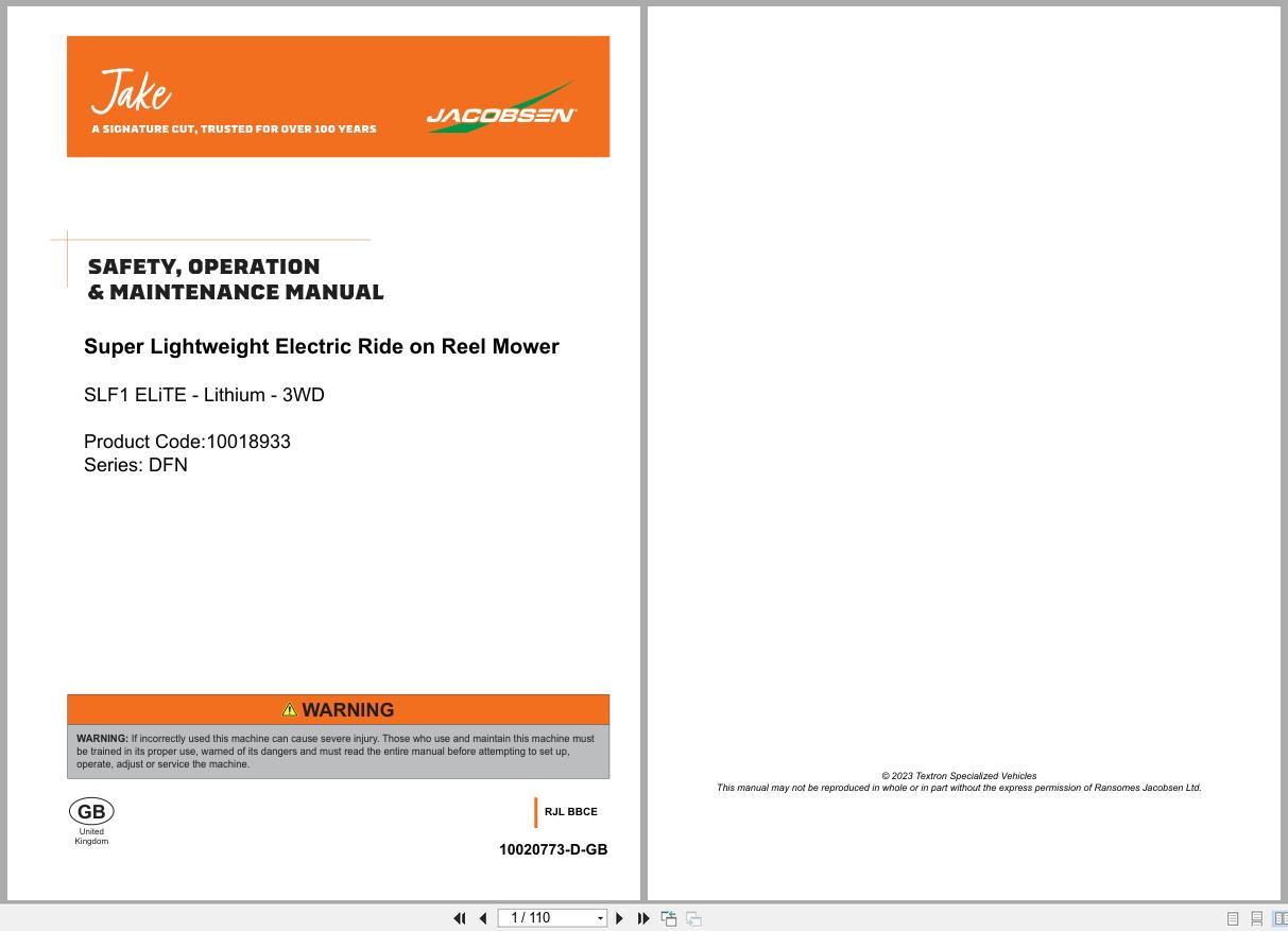 Jacobsen Reel Mower SLF1 ELiTE Safety Operation Maintenance Manual 10020773 2023 (1)