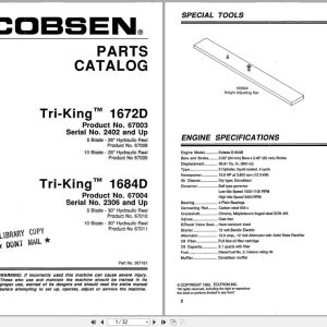 Jacobsen Reel Mower Tri King 1672D 1684D Parts Catalogue 367181 1992 (1)