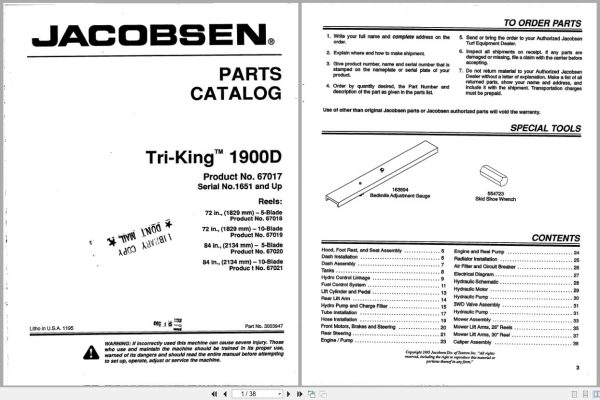 Jacobsen Reel Mower Tri King 1900D Parts Catalogue 3003947 1995 (1) Jacobsen Reel Mower Tri King 1900D Parts Catalogue 3003947 1995 (1)