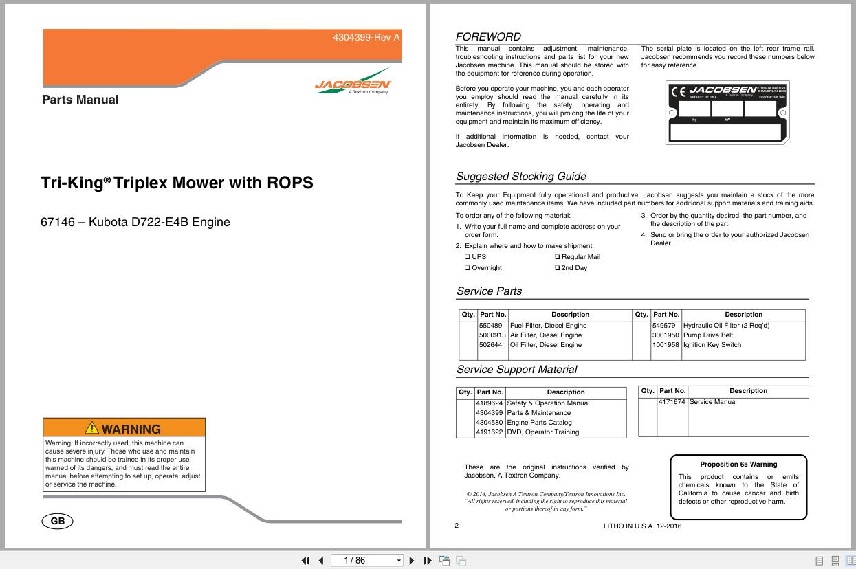 Jacobsen Reel Mower Tri King Parts Manual 4304399 A 2016 (1)