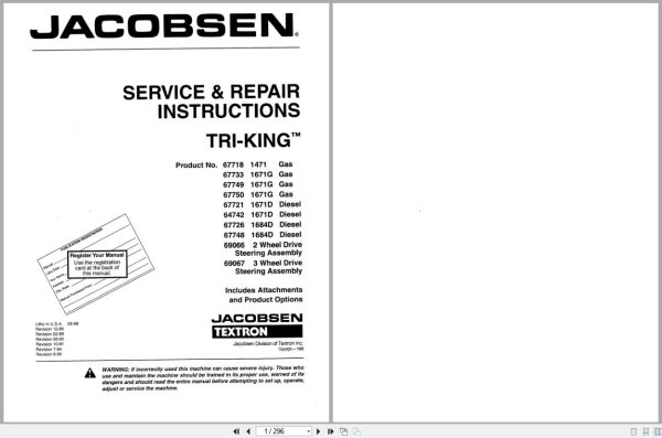 Jacobsen Reel Mower Tri King Service Repair Instruction 4171673 1988 (1) Jacobsen Reel Mower Tri King Service Repair Instruction 4171673 1988 (1)